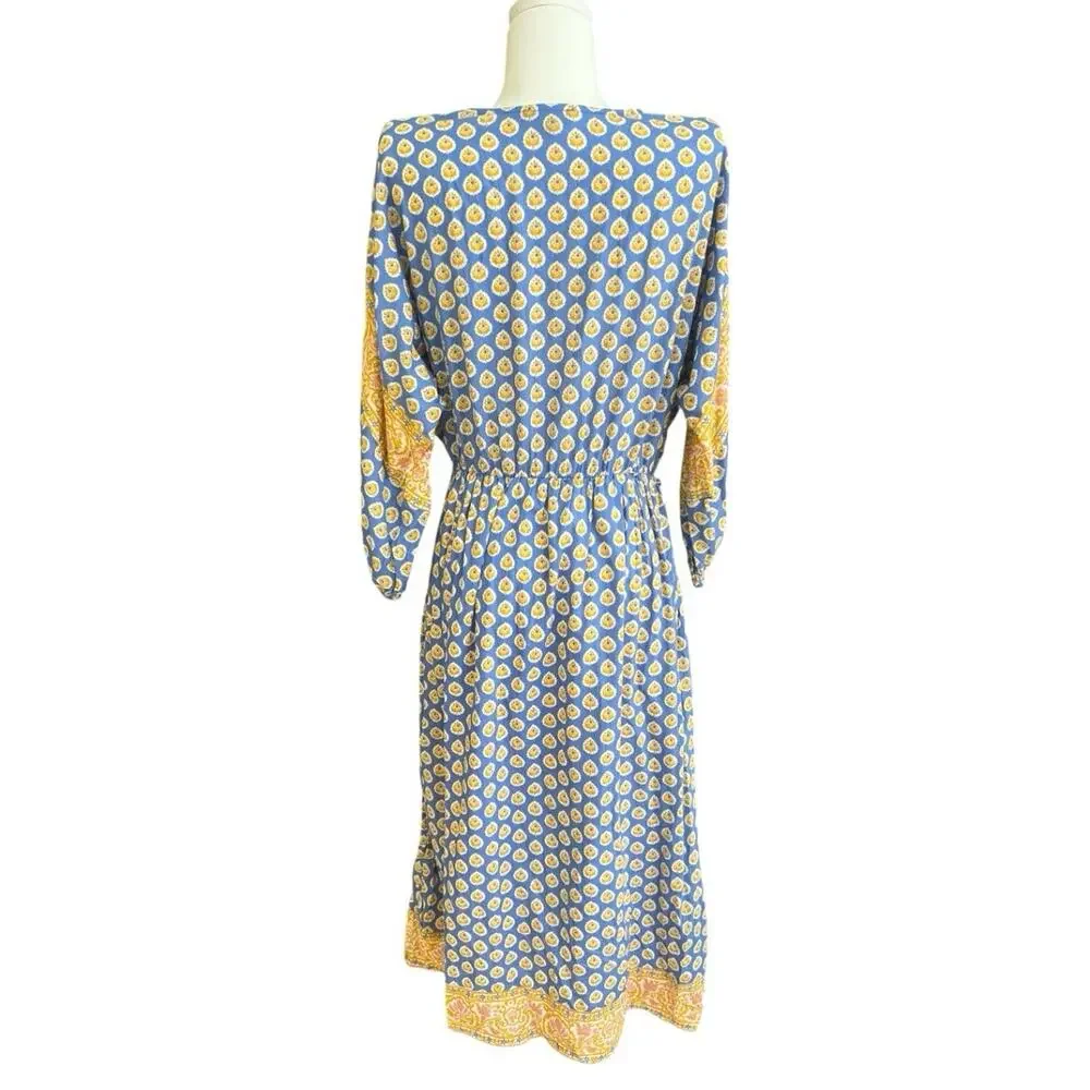 J. Crew Womens Midi Dress 3/4 Slv V Neck Cotton Sz XS 